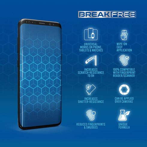 BREAK FREE Liquid Glass Screen Protector | Universal Fit for Phones, Tablets & Smart Watches | $150 Coverage, Scratch &