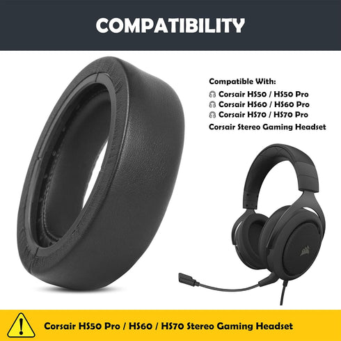 Protein Leather with Memory foam Headphone Earpads Replacement Ear Pads Compatible with Corsair HS50/Pro HS60/Pro HS70/Pro Stereo Gaming Headset