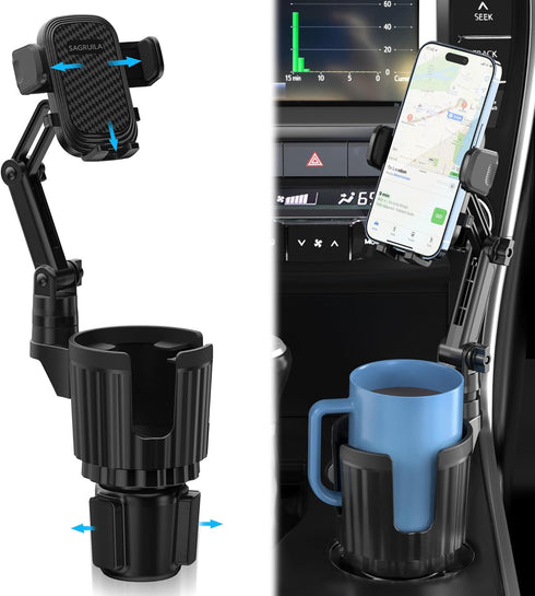 Cup Holder Phone Mount for Car, 2 in 1 Expandable Base, 360 Degree Rotating Neck, Fits 4-7” Smartphones