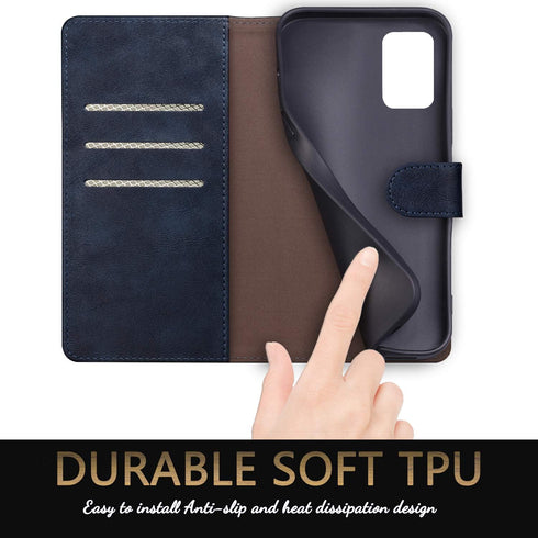 SUANPOT Leather Wallet Case for Samsung Galaxy A71 5G - RFID Card Holder, Shockproof Flip Folio, Blue