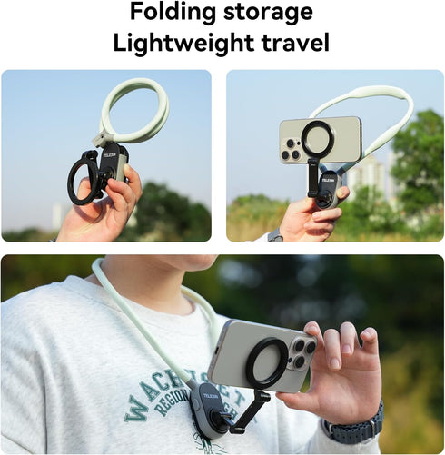 Magnetic Neck Mount for Phones, Cell Phone Holder Stand for POV/Vlog Selfie, Hand Free Necklace Strap