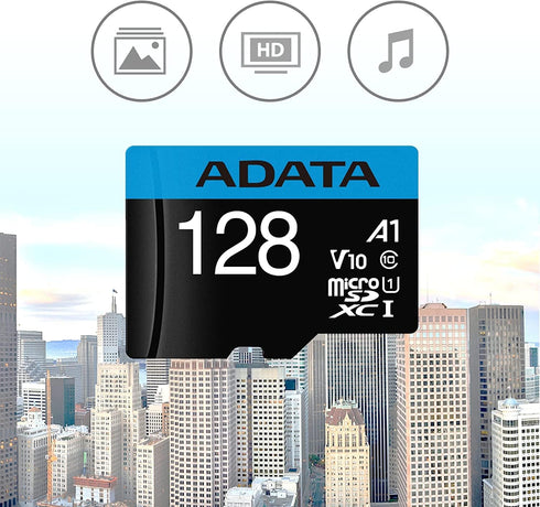 ADATA 128GB 10 V10 A1 100 (AUSDX128GUICL10A1-RA1) Premier MicroSDHC/SDXC UHS-I Class Memory Card with Adapter Read up