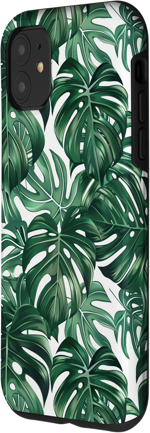 Swiss Cheese Plant Design 11 Monstera Deliciosa Green Tropical Leaves Pattern Case for iPhone