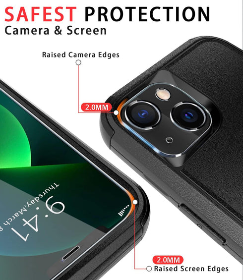 Diverbox Heavy Duty iPhone 13 Case (Black) - Shockproof, Dropproof, with Tempered Glass & Camera Lens Protectors.