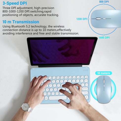 Small Bluetooth Keyboard and Mouse Combo, Ultra-Slim Portable Wireless Keyboard for Android Tablet, iPhone, iPad (Blue)