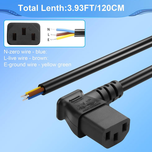 CERRXIAN 3.93FT 320 C13 3 18AWG C13 (C13 IEC Female Pin with Open Wiring Stripped, to Bare Wire Power Supply Heavy Duty