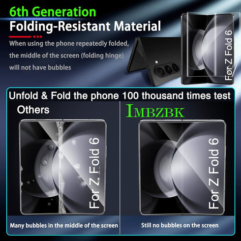 IMBZBK 9 in 1 Screen Protector for Samsung Galaxy Z Fold 6, 3 Pack Inside Flexible Film + 3 Pack Front Tempered Glass