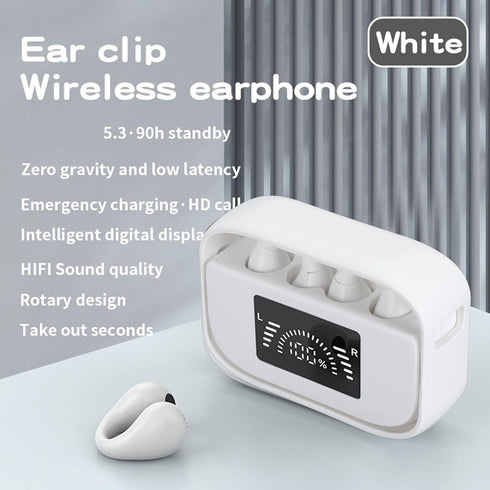 Open Ear Clip Headphones - Bluetooth Earbuds with Built-in Mic, Ear Hooks, LED Display Charging Case, and IPX5