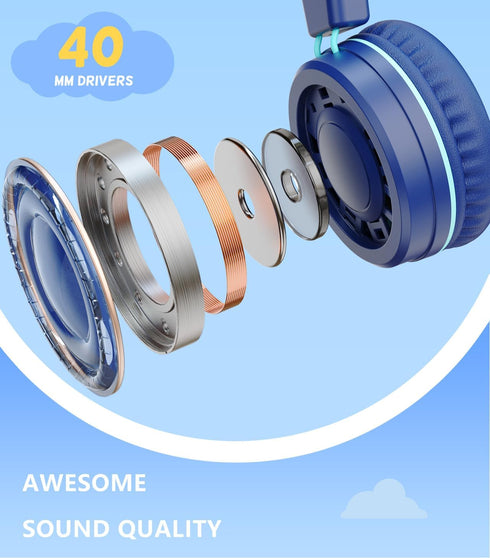 Upgrade USB Type C Kids Headphone for School, Foldable Lightweight On-Ear Headphones, 94dB Safe Volume Limited, HD
