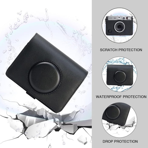 Protective Case for Fujifilm Mini EVO Instant Film Camera, PU Leather Bag with Strap (Black2)
