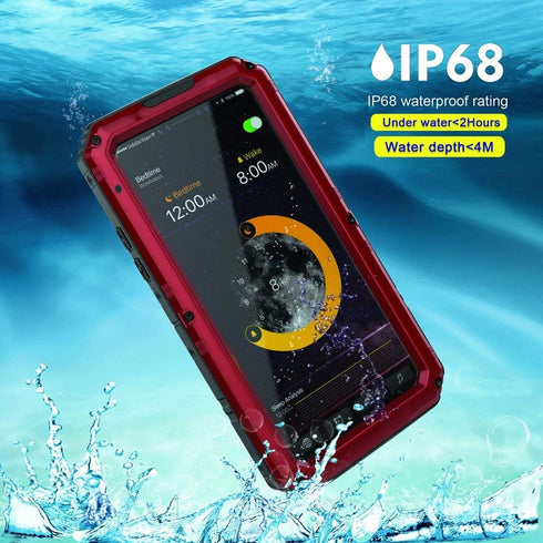 Beasyjoy Heavy Duty Aluminum Case for iPhone X iPhone 10, Waterproof with Screen Protector, Shockproof, Red