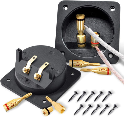 Kalevel 2pcs Speaker Box Terminal Cup Square with 2 Pair Banana Plugs, Screw Type Binding Post for 2-Way DIY Home Car