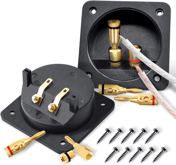 Kalevel 2pcs Speaker Box Terminal Cup Square with 2 Pair Banana Plugs, Screw Type Binding Post for 2-Way DIY Home Car