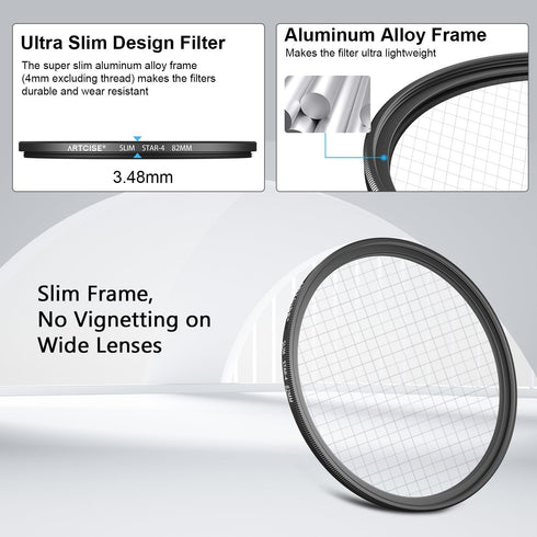 ARTCISE 4+6+8 Set (58mm) Star Filter Kit: Point Cross Screen Lens Filters with Pouch for DSLR/Mirrorless Cameras