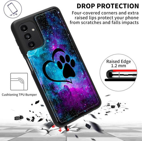 Wallet Phone Case for Samsung Galaxy A13 5G, Card Holder with Kickstand, Dog Pawprint Love PU Leather Cover