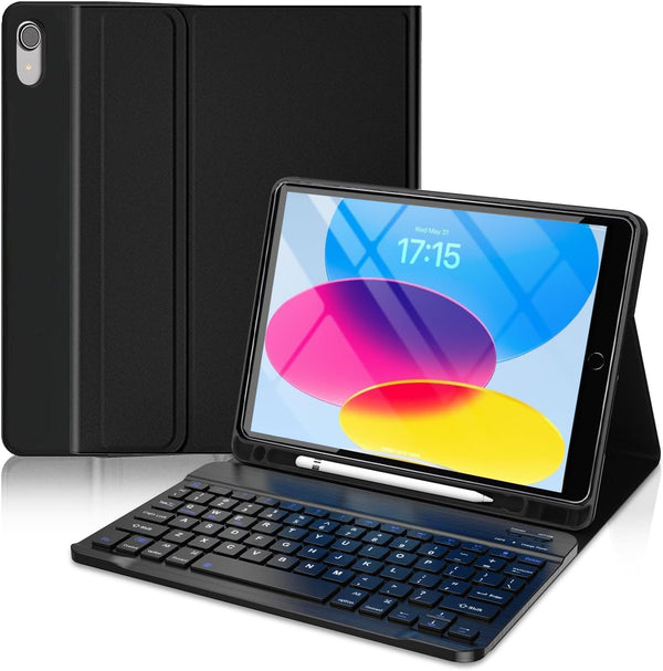 Wireless Bluetooth Keyboard Case for iPad 10th Generation, Full-body Protection, Black