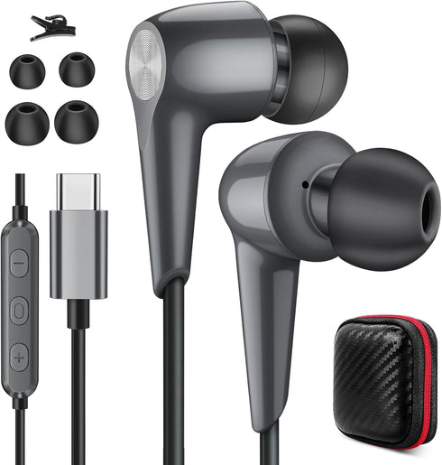 USB C Headphones Wired Earbuds for Android, iPhone 15 Pro Plus, Samsung Galaxy S24 Ultra, Type C Earphones