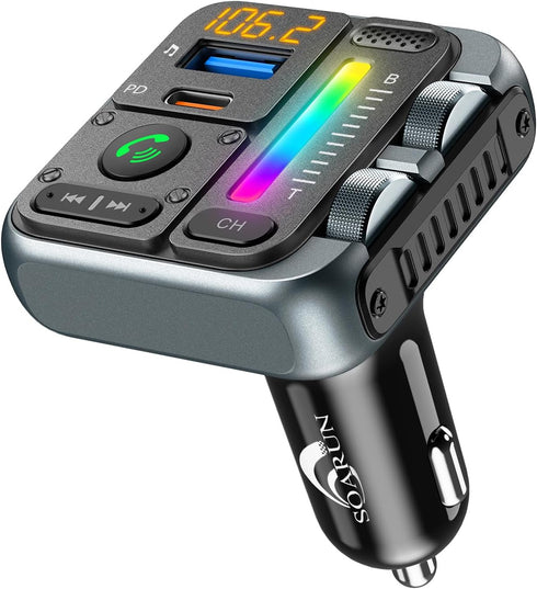 Bluetooth 5.3 FM Transmitter Car Adapter - SOARUN Car Charger 57W, Wireless FM Radio Transmitter, Hands-Free Calling