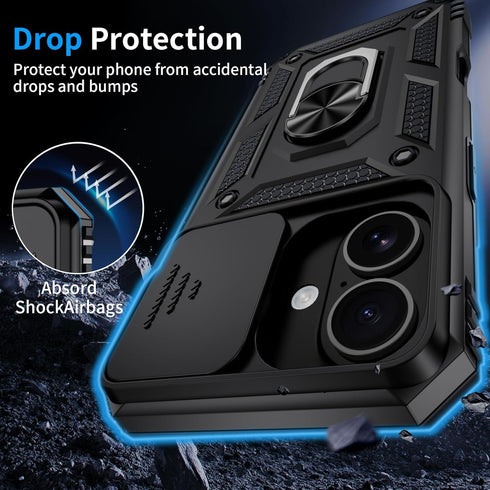 Muntinfe 17 17 6.3 inch, for iPhone Case with HD Screen Protector & Slide Camera Cover & Rotated Ring Kickstand