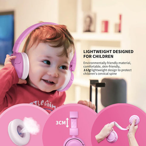 SHON Kids Wireless On-Ear Headphones, Pink Foldable Stereo with 3.5mm Jack, Wired Headphones for