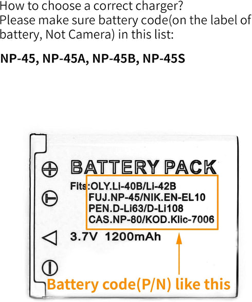 NP-45 LCD USB Charger for Fujifilm FinePix Cameras, Compatible with JX250, JX400, J38, J10, J20, and More