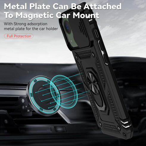 SunStory iPhone 13/14 Case (Black) - Military-Grade, HD Screen Protector, Slide Camera Cover & Kickstand.