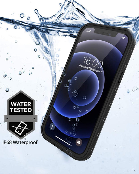 Diverbox Waterproof Case for iPhone 12 Pro Max, Durable Shockproof Cover with Kickstand & Screen Protector (Black)