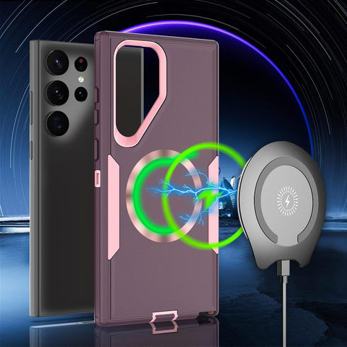 Samsung Galaxy S22 Ultra Case, Magnetic Heavy Duty Drop Protection, Compatible with MagSafe, Purple Rose Gold