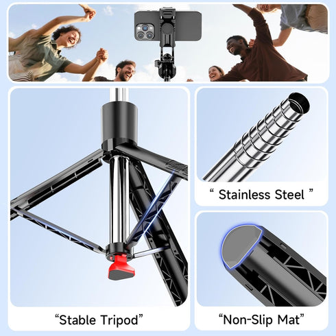 RUNNINGMT 71" 360 (71 inch-Black) Auto Pop Open Phone Tripod Stand, Selfie Stick with Bluetooth Remote for iPhone