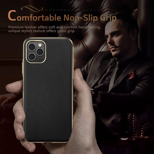 LOHASIC Luxury Leather Slim Business Case for iPhone 12/12 Pro, Soft Grip Shockproof Bumper Cover for Men and Women -