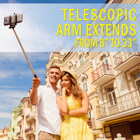 Deco Essentials 33" Telescopic Metal Selfie Stick w/Tripod and Wireless Remote for iOS/Android, Perfect for Travel