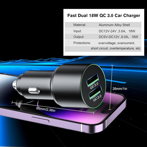Multi Retractable Car Charger Station - Headrest 3 in 1 Charging Box with Fast 36W QC 3.0 Charger Adapter