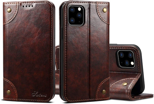 SINIANL Leather Case Wallet Folio for iPhone 11 Pro Max, Magnetic Closure with Stand and ID Holder, Credit Card Slots -