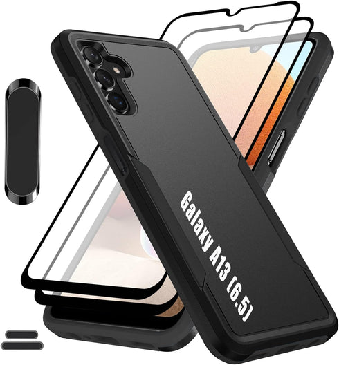 LMDAMZ Galaxy A13 (5G) Rugged Shock Resistant Case, 6.5" Double Layer, with Magnetic Car Mount & 2 HD Screen Protectors