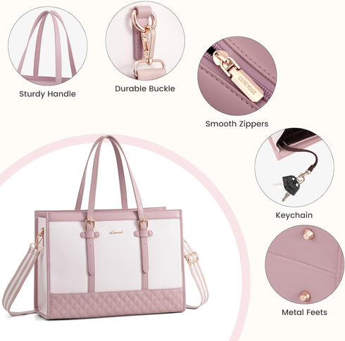 LOVEVOOK 15.6 Inch Laptop Bag for Women, Canvas Tote with Clutch Purse, Large Capacity Work Bag