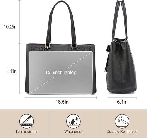 LOVEVOOK 15.6 Inch Laptop Tote Bag for Women Waterproof PU Leather Computer Bags for Business Office Work Briefcase