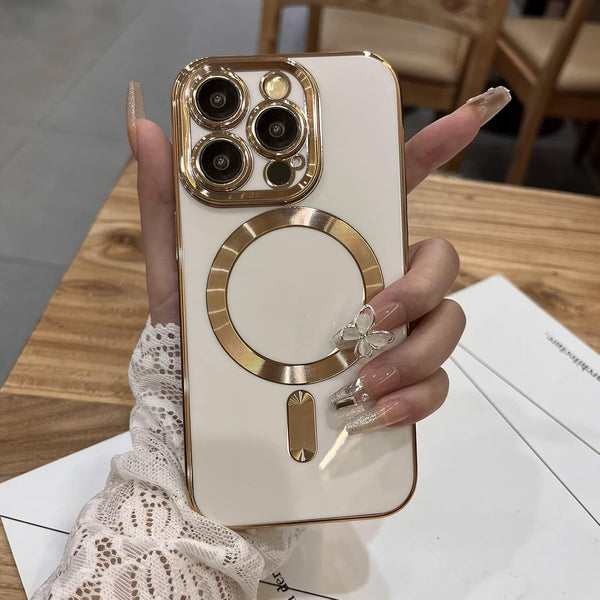 OOK Magnetic Case for iPhone 15 Pro Max - Soft TPU, Shockproof, MagSafe Compatible, Full Camera Lens Protector, Gold