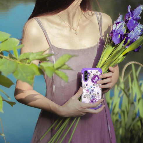 Hocase Heavy Duty Shockproof Protection Case for Samsung Galaxy A15 5G (6.5") - Lavender Flowers