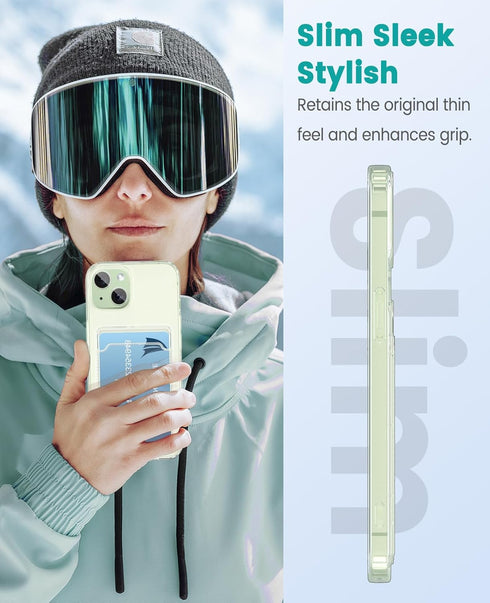 iPhone 15 Plus Compatible Clear Phone Case with Card Holder, Shockproof Slim Cover, Transparent
