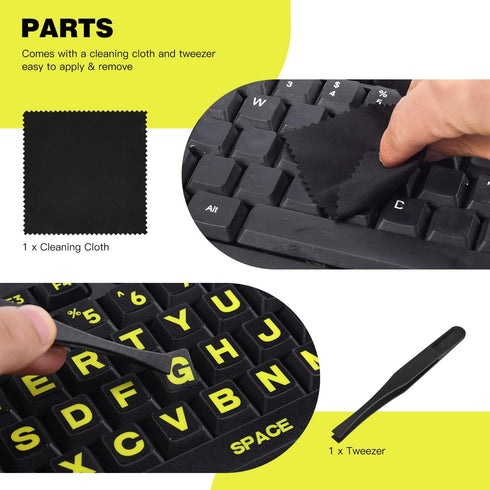 imComor 2PCS English Keyboard Stickers, Universal Computer Laptop Replacement Large Keyboard Stickers Big Bright Yellow
