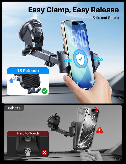 andobil 89+ LBS 2026 True Military-Grade Phone Holders for Your Car Strongest Suction & Clip Ultimate Car Phone Holder