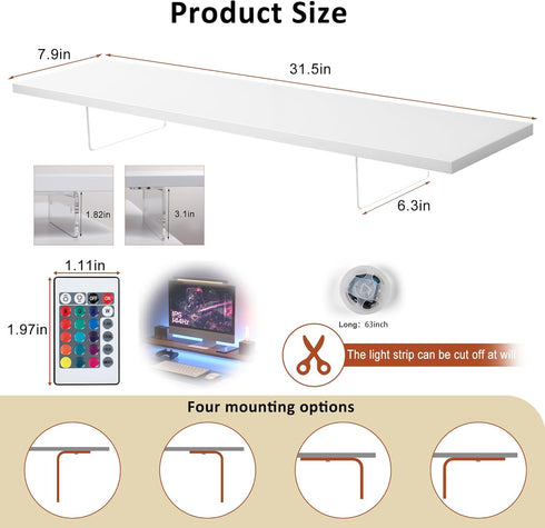 Monitor Stand Riser, Wood & Acrylic Computer Monitor Stand with LED Light, Desktop Organizer for Computer, Laptop,