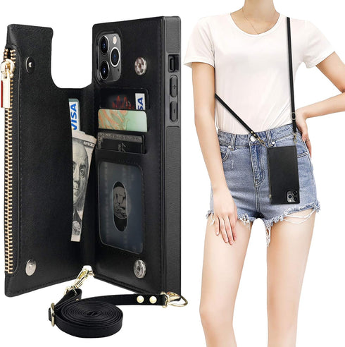 Bocasal Crossbody Wallet Case for iPhone 11 Pro Max, Card Holder, Zipper Card Slot Protector, Shockproof Purse Cover