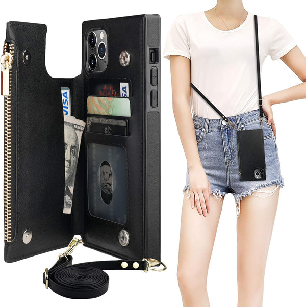 Bocasal Crossbody Wallet Case for iPhone 11 Pro Max, Card Holder, Zipper Card Slot Protector, Shockproof Purse Cover