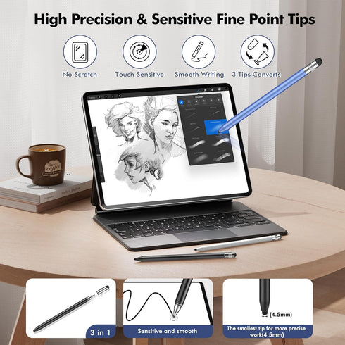 STYLUSLINK 3-in-1 Stylus Pen for Touchscreen, Rubber Disc Stylus, High Sensitivity and Precision, Universal Stylus Pen