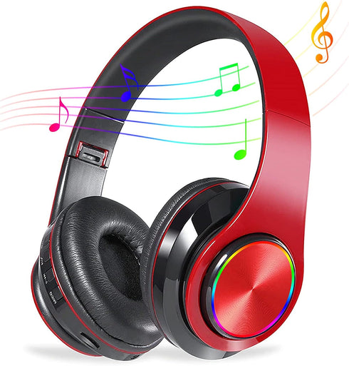 Over Ear Bluetooth Headphones, Foldable LED Stereo Headphones with Built-in Microphone, Noise-Cancelling Wireless