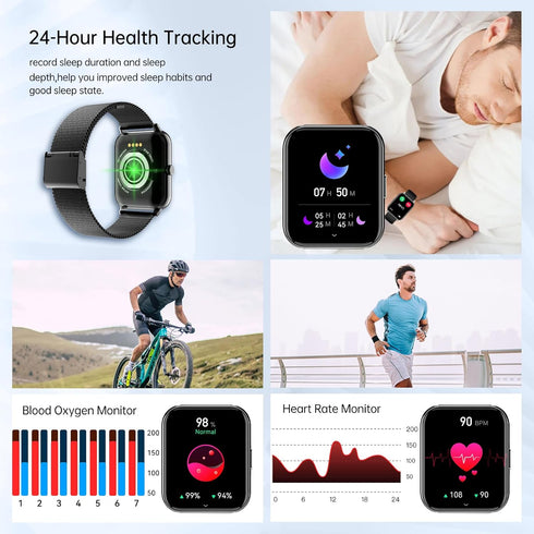 Smart Watch for Men Women, 1.85" IP68 Waterproof Smartwatch, Fitness Tracker with Heart Rate/Sleep Monitor, Black