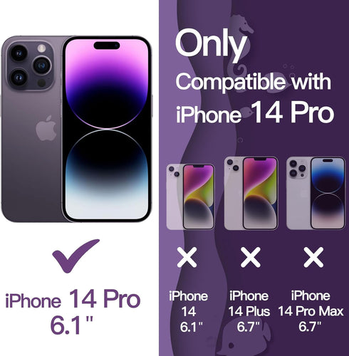 JETech Cute Case for iPhone 14 Pro 6.1-Inch, Wave Frame Curly Shape Shockproof Phone Cover for Women and Girls, Clear Hard PC Back (Deep Purple)