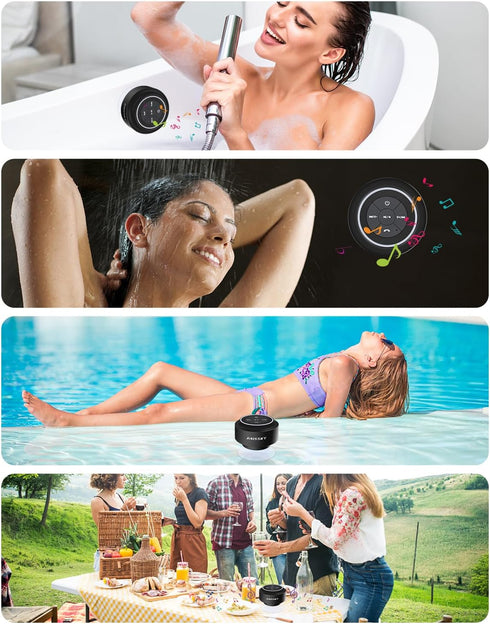 Shower Speaker Bluetooth Waterproof, Portable IP67 Wireless Speaker for Pool, Floating Bathroom Speaker with Suction