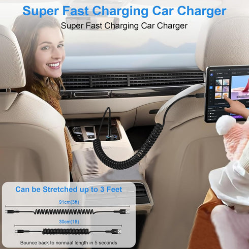 USB to USB C Coiled Cable - Fast Charging for iPhone 16/16 Pro/16 Pro Max/16 Plus/15/15 Pro, 3FT Retractable Cord